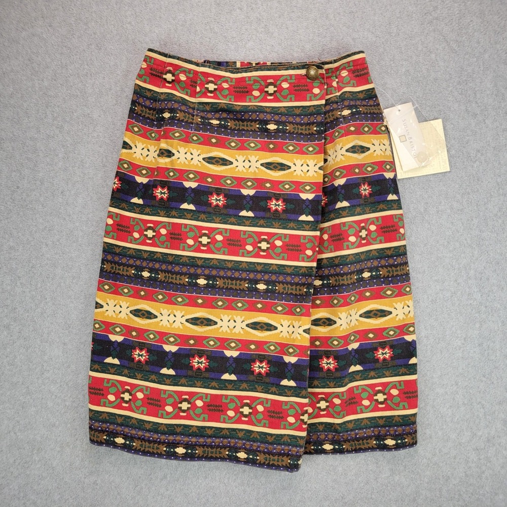 Susan Bristol Wrap Skirt Womens 6 Ruby Multi Southwestern Geometric Vintage